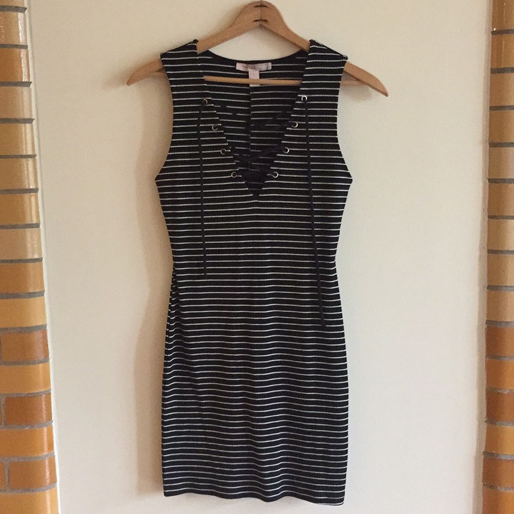 Black and white striped dress